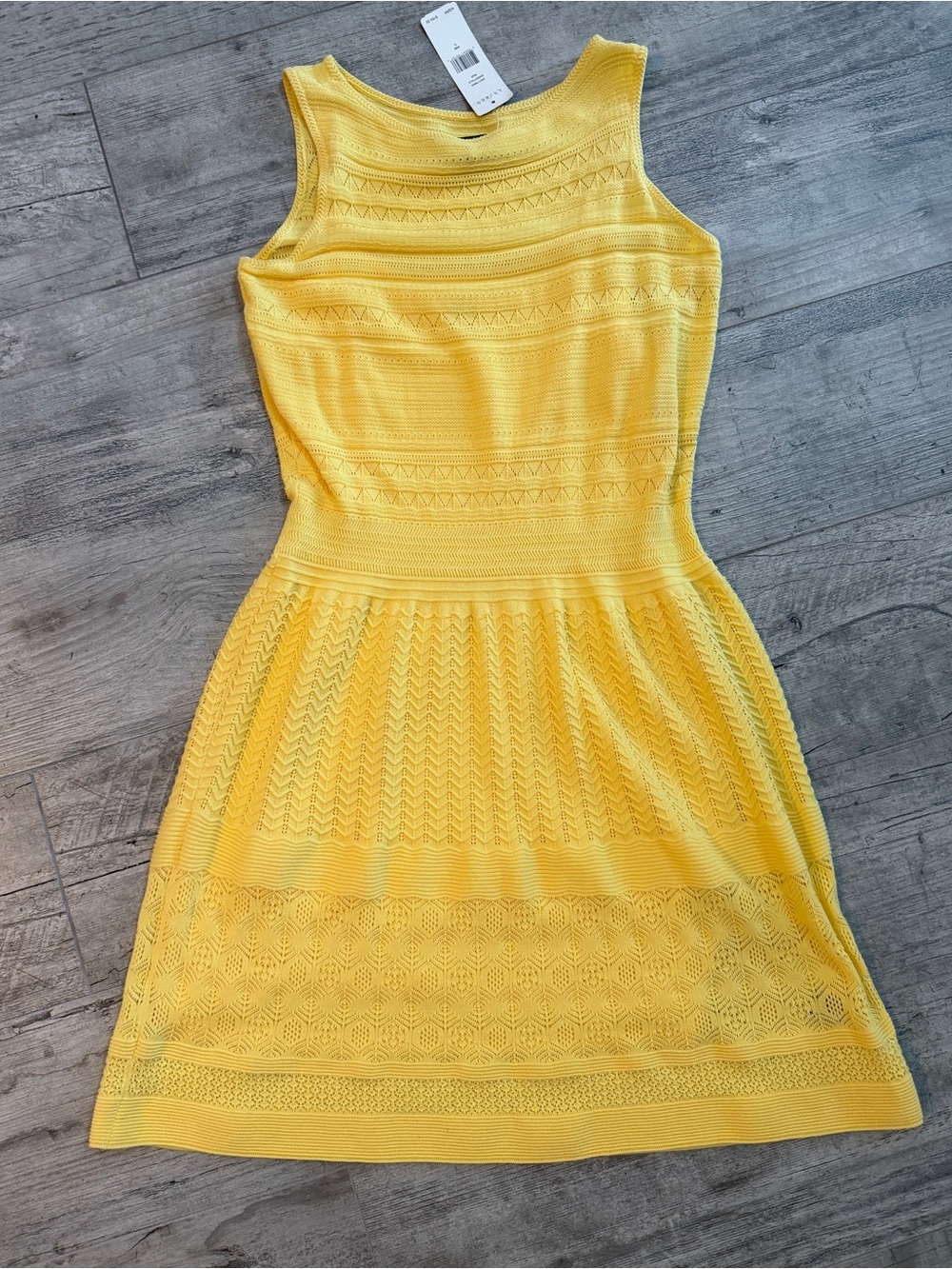 Ralph Lauren Summer Yellow Crochet Sleeveless Knit Midi Dress w/liner NWT